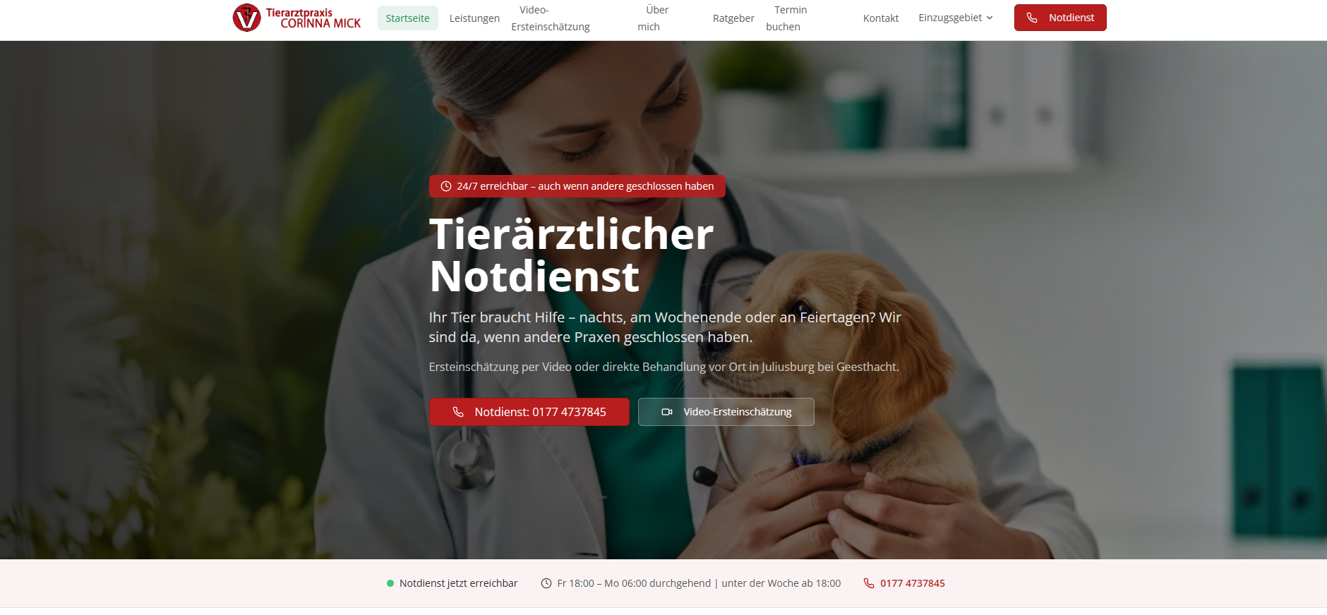 Above the Fold Beispiel – Tierarztpraxis Corinna Mick